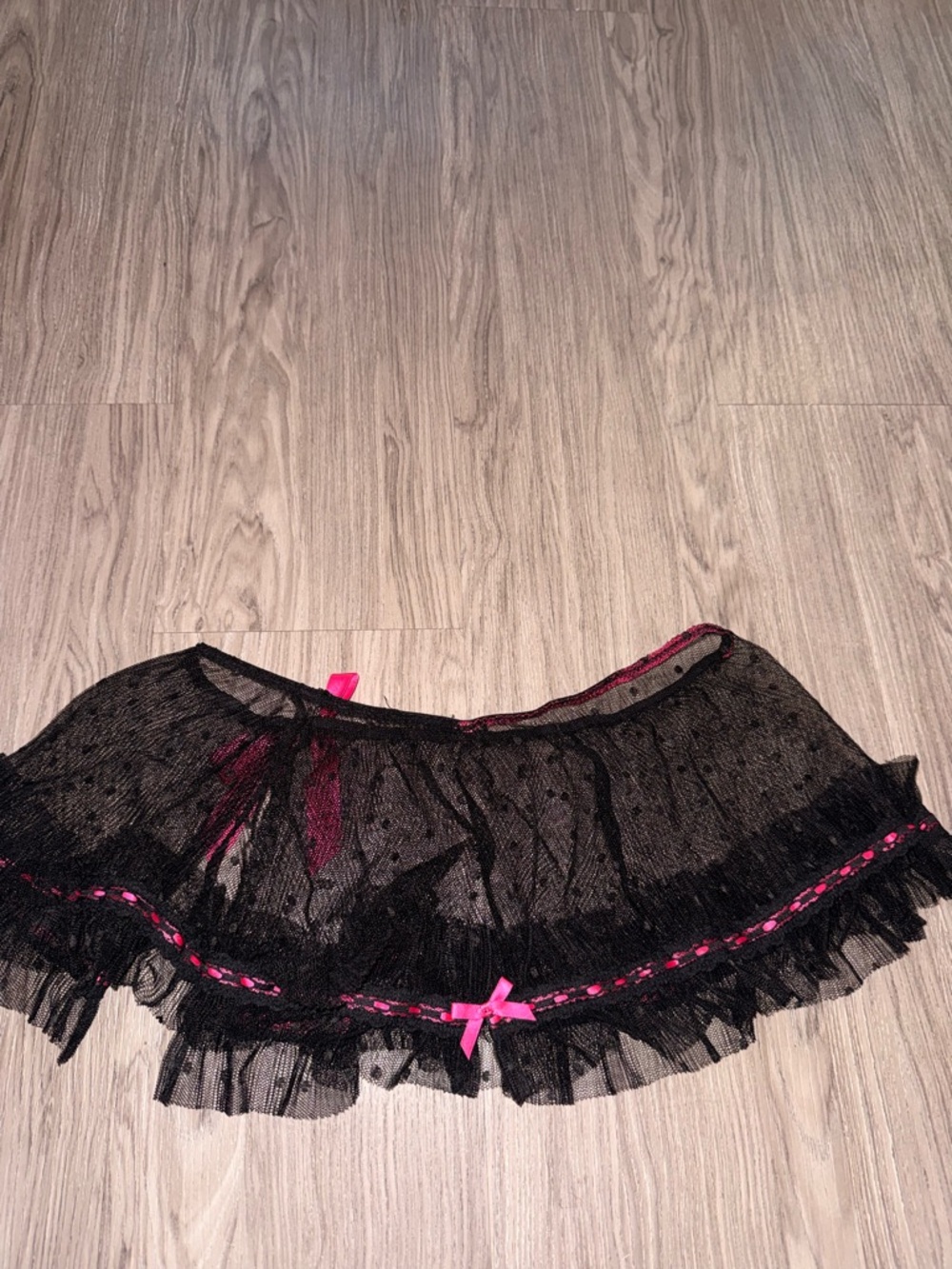 Black Lace Mini Skirt with Hot Pink Ribbon Trim - Women Intimates & Sleepwear - Picture 4 of 4